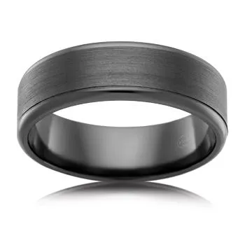 Black Zirconium Bevelled and Brushed Mens Wedding Ring (F3511 ZR)