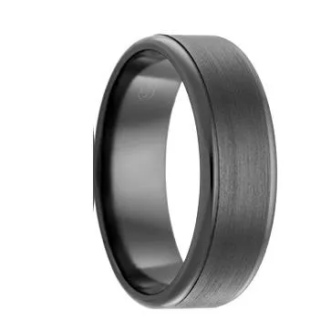 Black Zirconium Bevelled and Brushed Mens Wedding Ring (F3511 ZR)