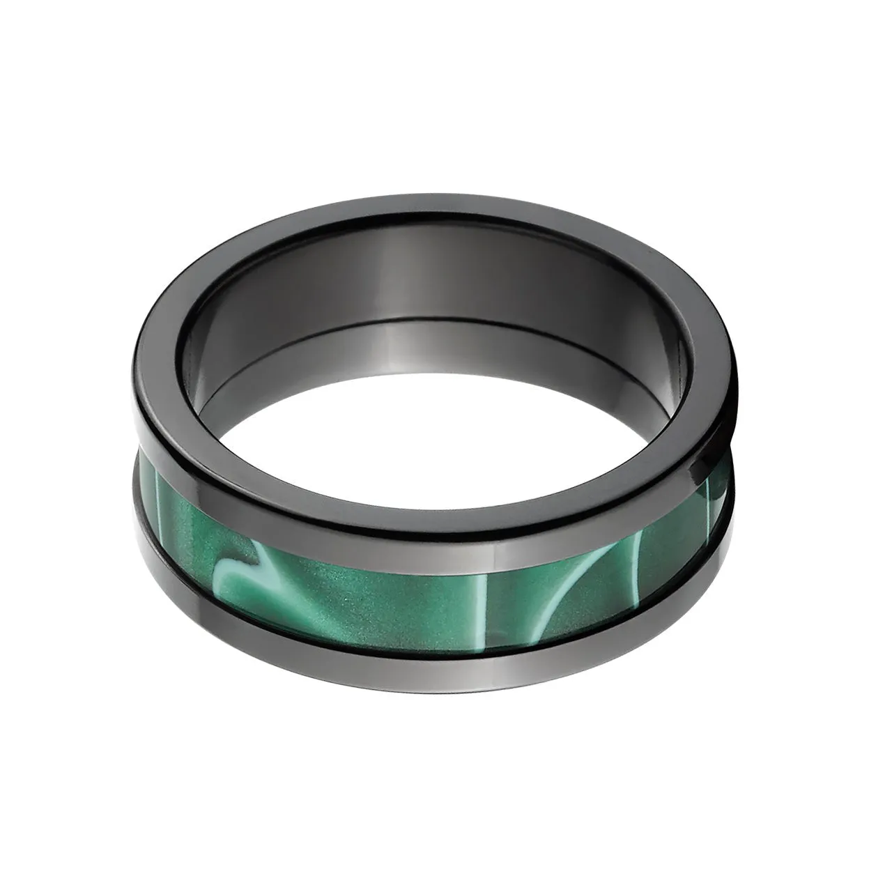 Black Zirconium Men's Ring with Jade Swirl - Men's Wedding Bands