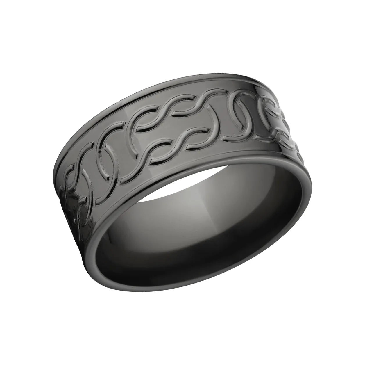 Black Zirconium Wedding Rings: Pocket Celtic Carved Band