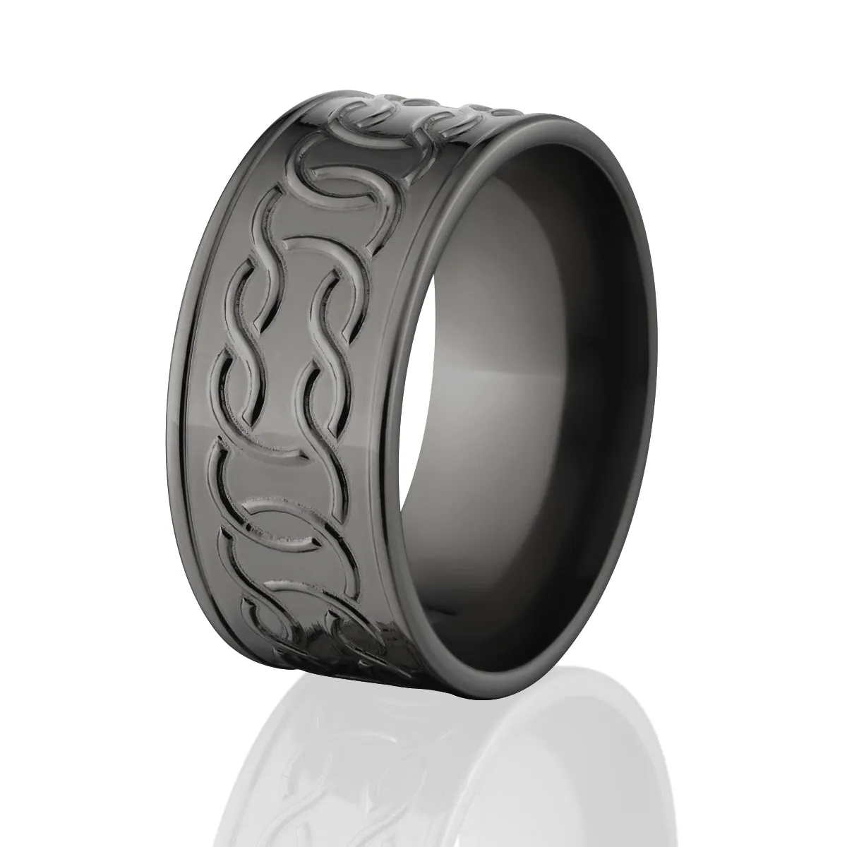 Black Zirconium Wedding Rings: Pocket Celtic Carved Band