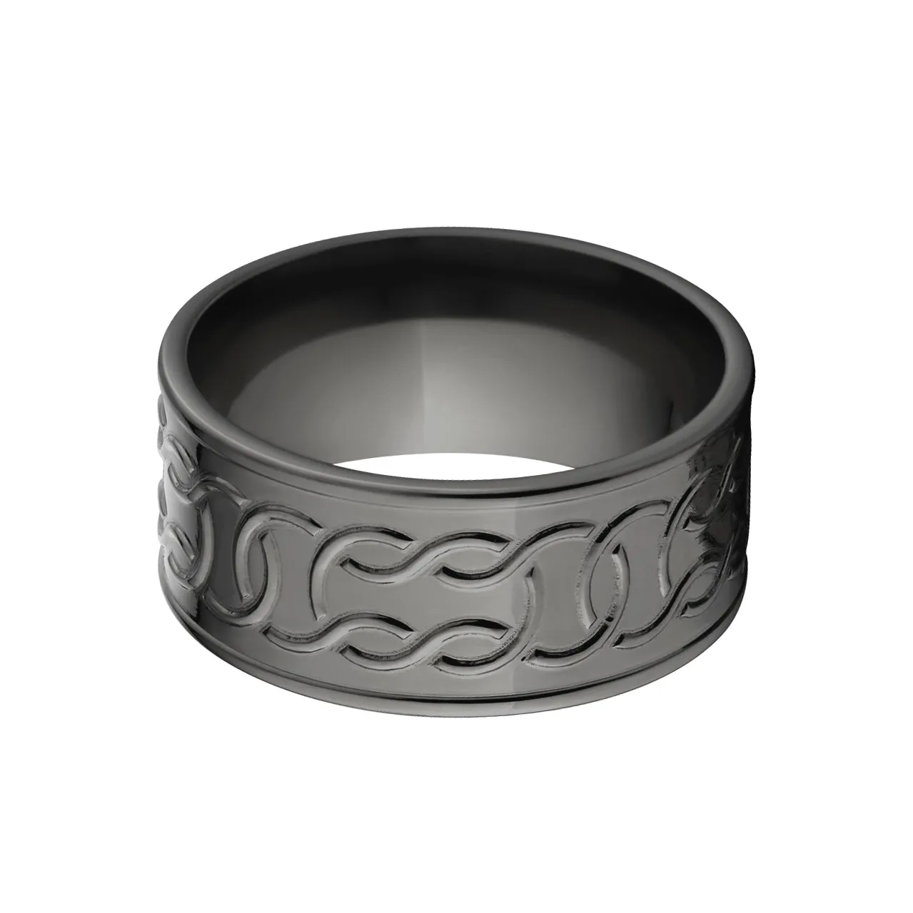 Black Zirconium Wedding Rings: Pocket Celtic Carved Band