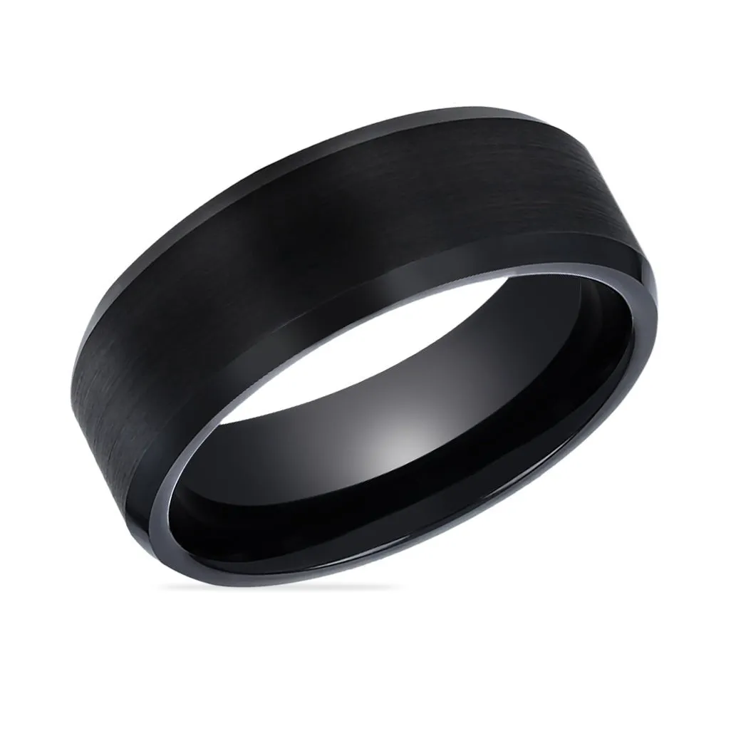 BLACKJACK | Black Ring, Black Tungsten Ring, Brushed, Beveled