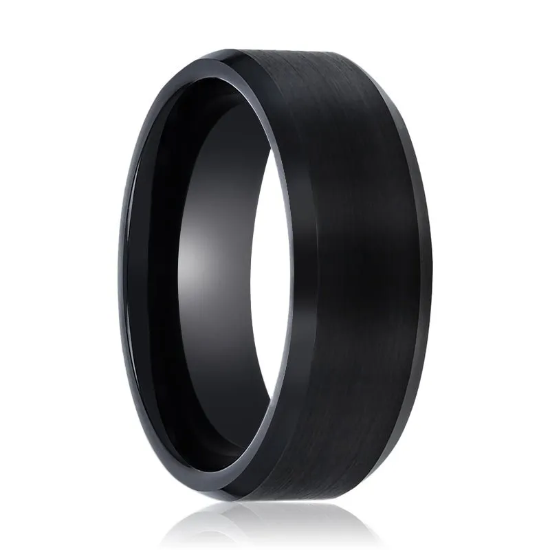 BLACKJACK | Black Ring, Black Tungsten Ring, Brushed, Beveled