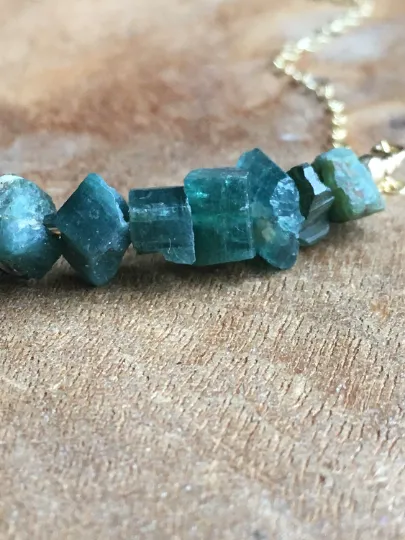 Blue Green Tourmaline Necklace - Raw Stone Necklace - Raw Crystal Necklace - Raw Tourmaline - October Birthstone