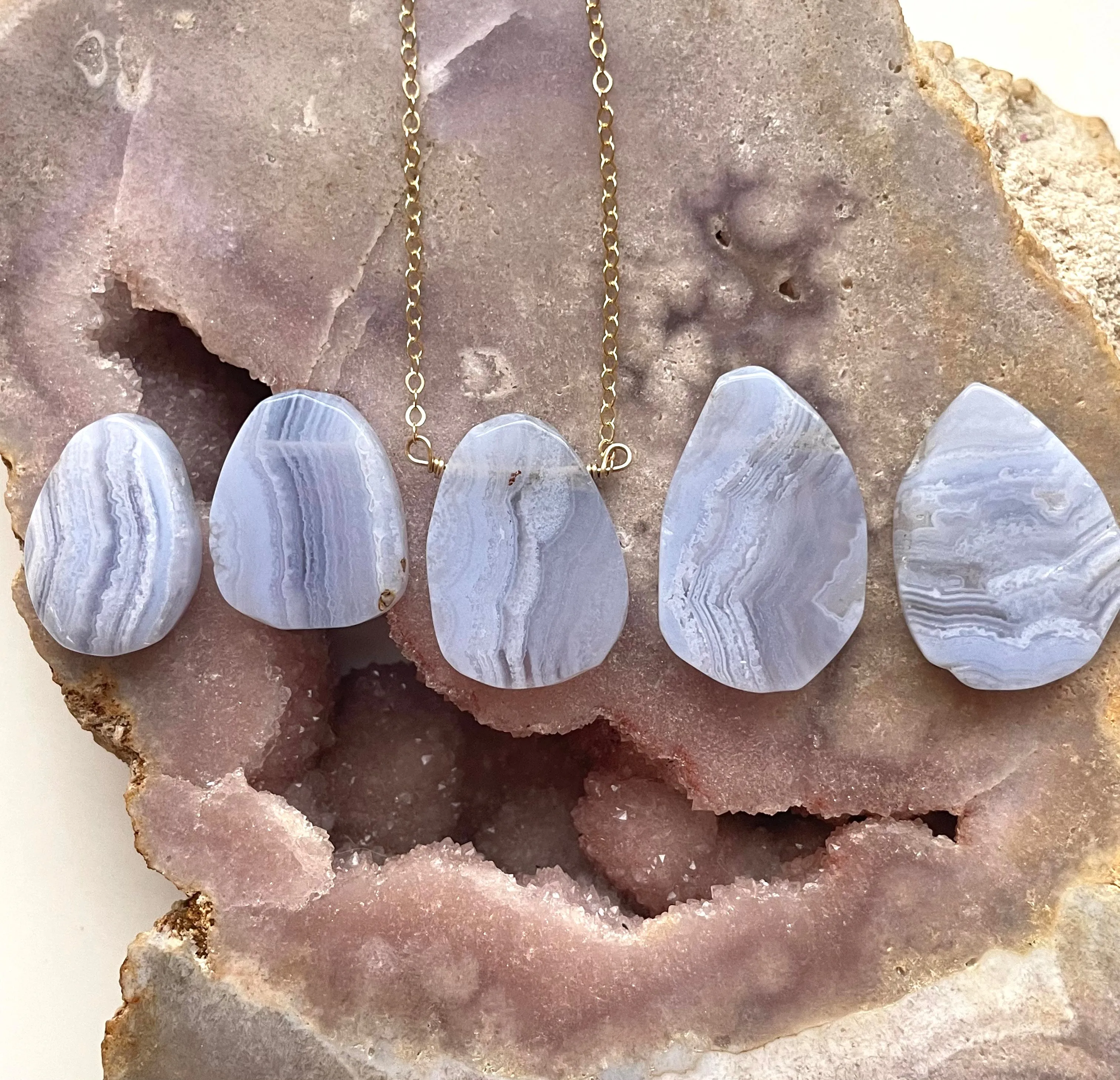 Blue lace agate Crystal Pendant Necklace