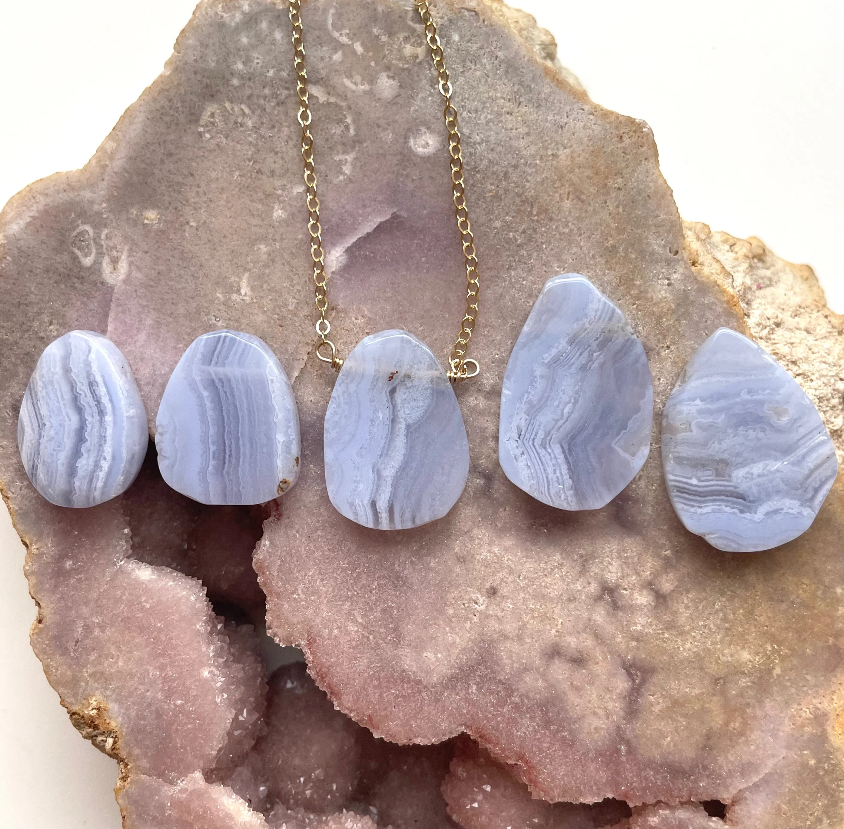 Blue lace agate Crystal Pendant Necklace