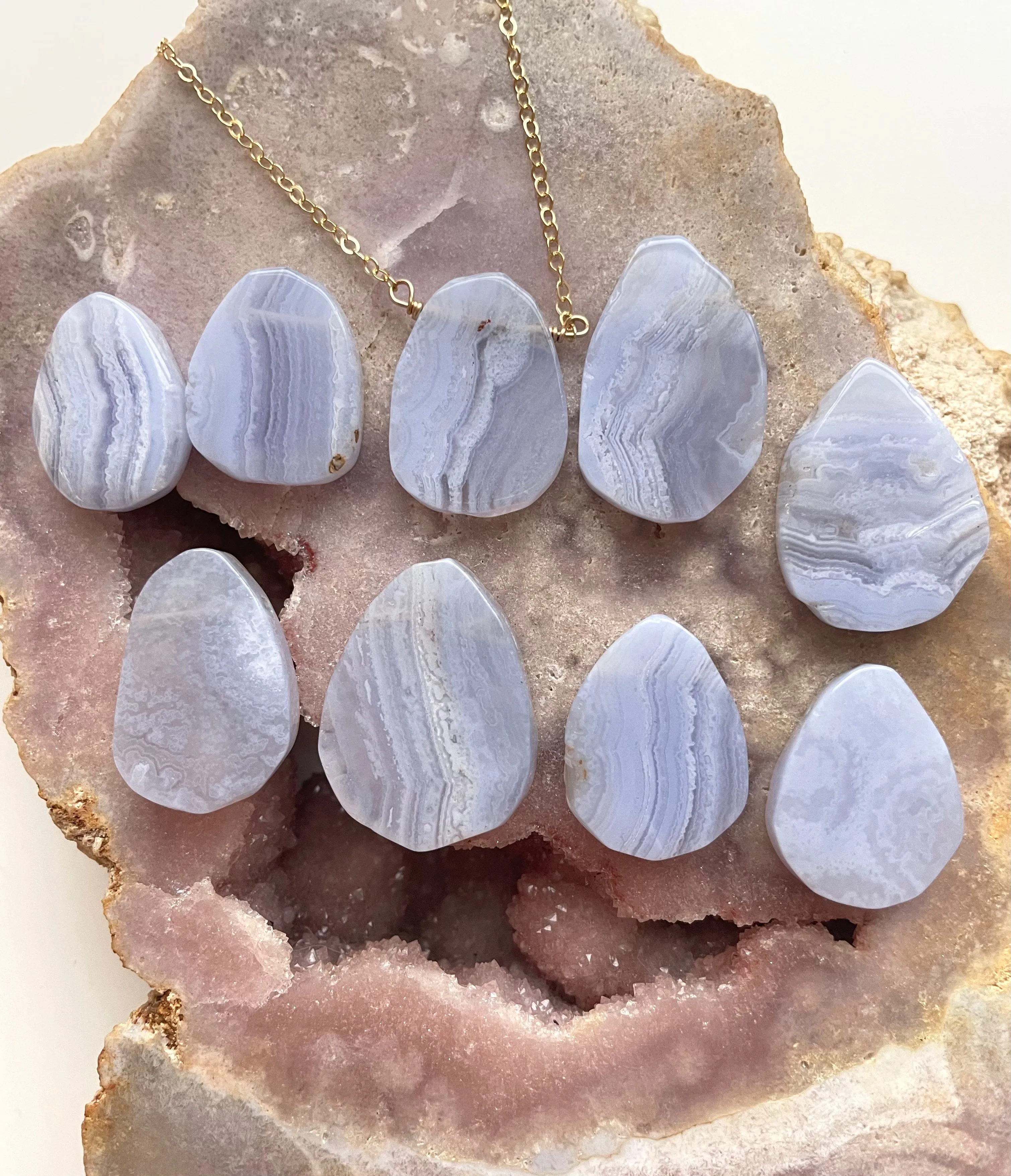 Blue lace agate Crystal Pendant Necklace