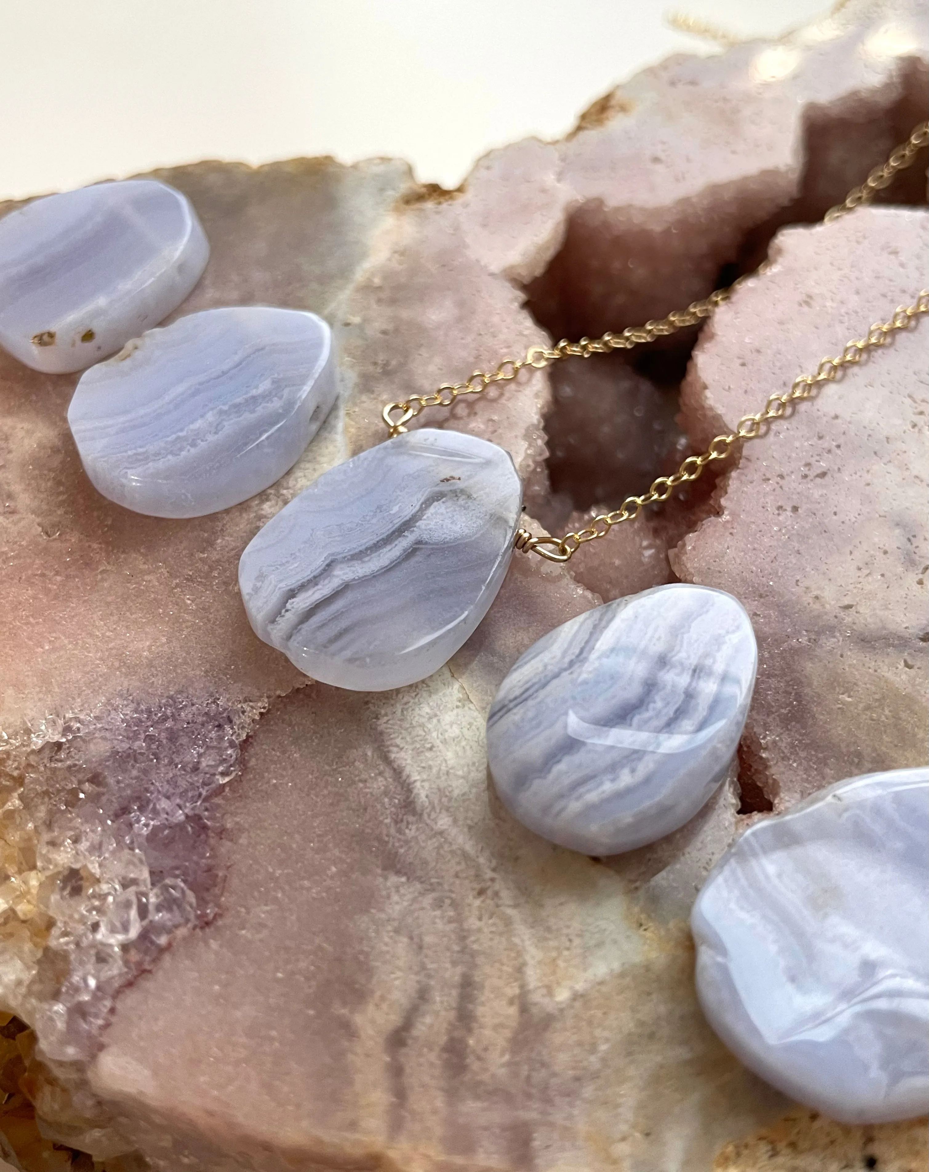 Blue lace agate Crystal Pendant Necklace