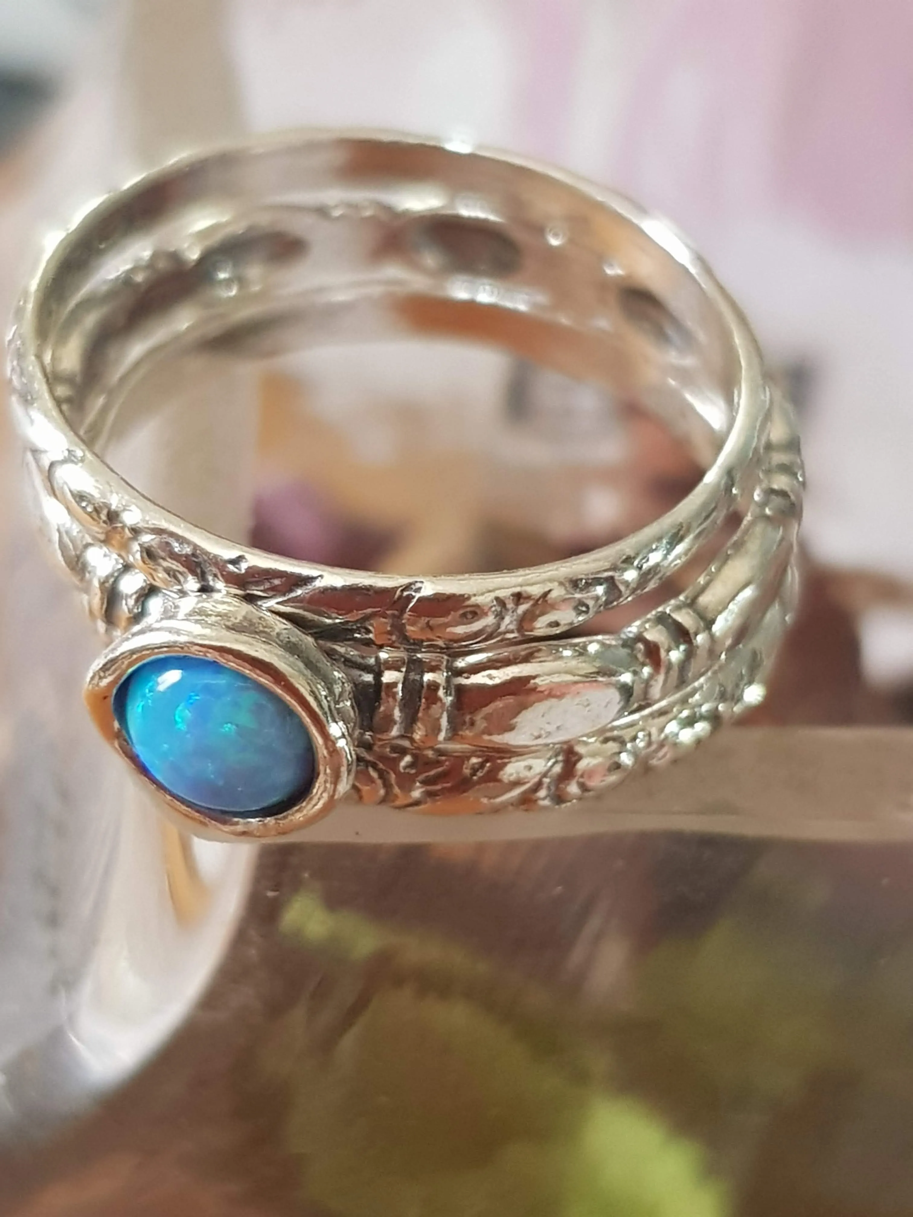 Bluenoemi Silver ring for woman , Stacking sterling silver jewelry , opal rings