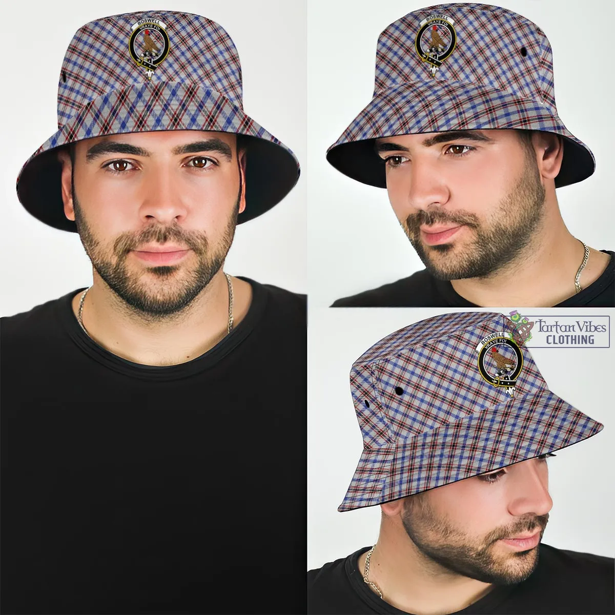 Boswell Tartan Bucket Hat with Family Crest