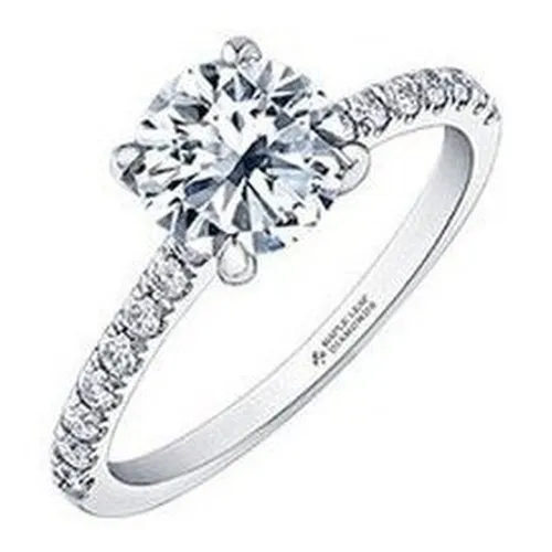 Brilliant cut solitaire engagement ring with diamond shoulders