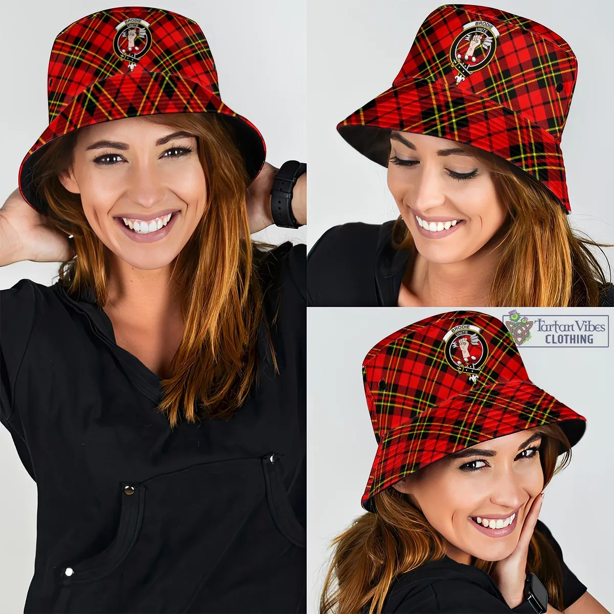 Brodie Modern Tartan Bucket Hat with Family Crest