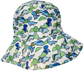 Bucket/Sun Hat With Chin Strap Wide Brim Children's 2-8yr White/Green/Blue Dinosaur scbhwgbd