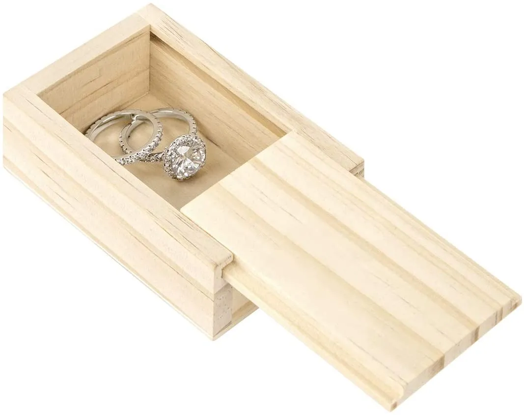 Bulk Pack Unfinished Wood Ring Box with Lid Ring Bearer Box