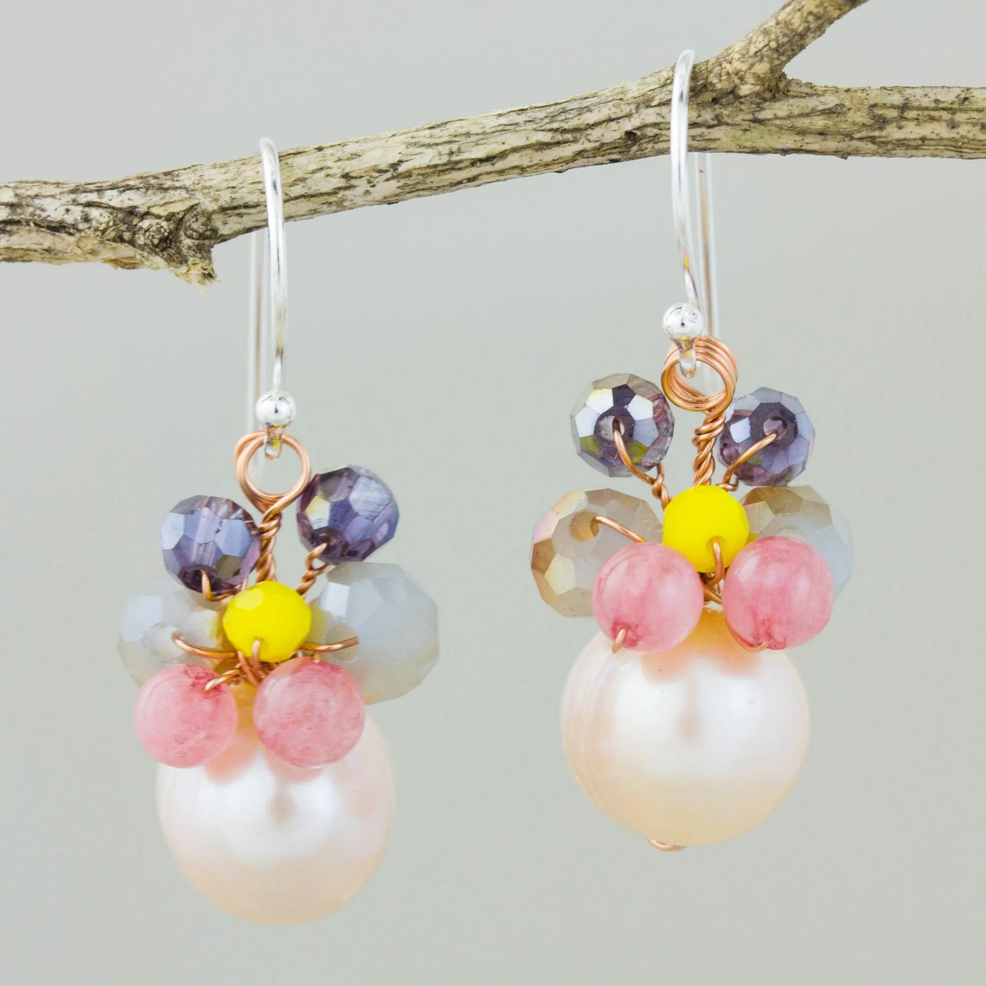 Butterfly Party in Pink Pink Cultured Pearl Dangle Earrings with Butterfly Motif