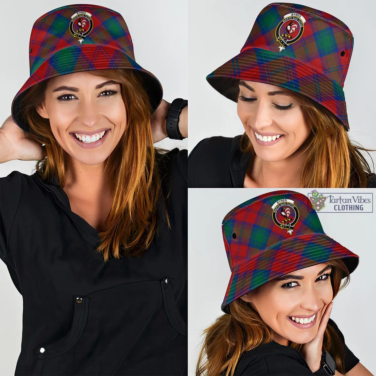 Byres (Byses) Tartan Bucket Hat with Family Crest