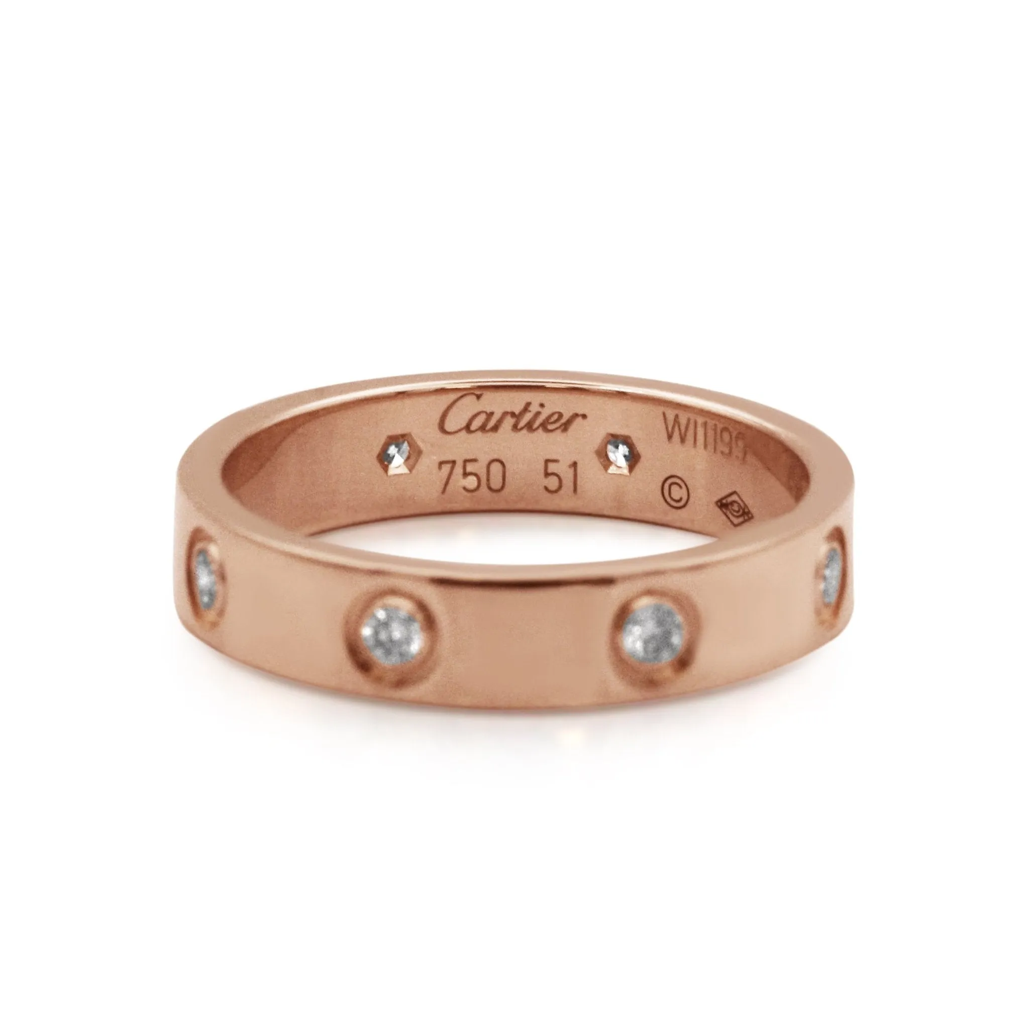 Cartier LOVE Wedding Band Ring, 8 Diamonds Size 51 - 18ct Rose Gold