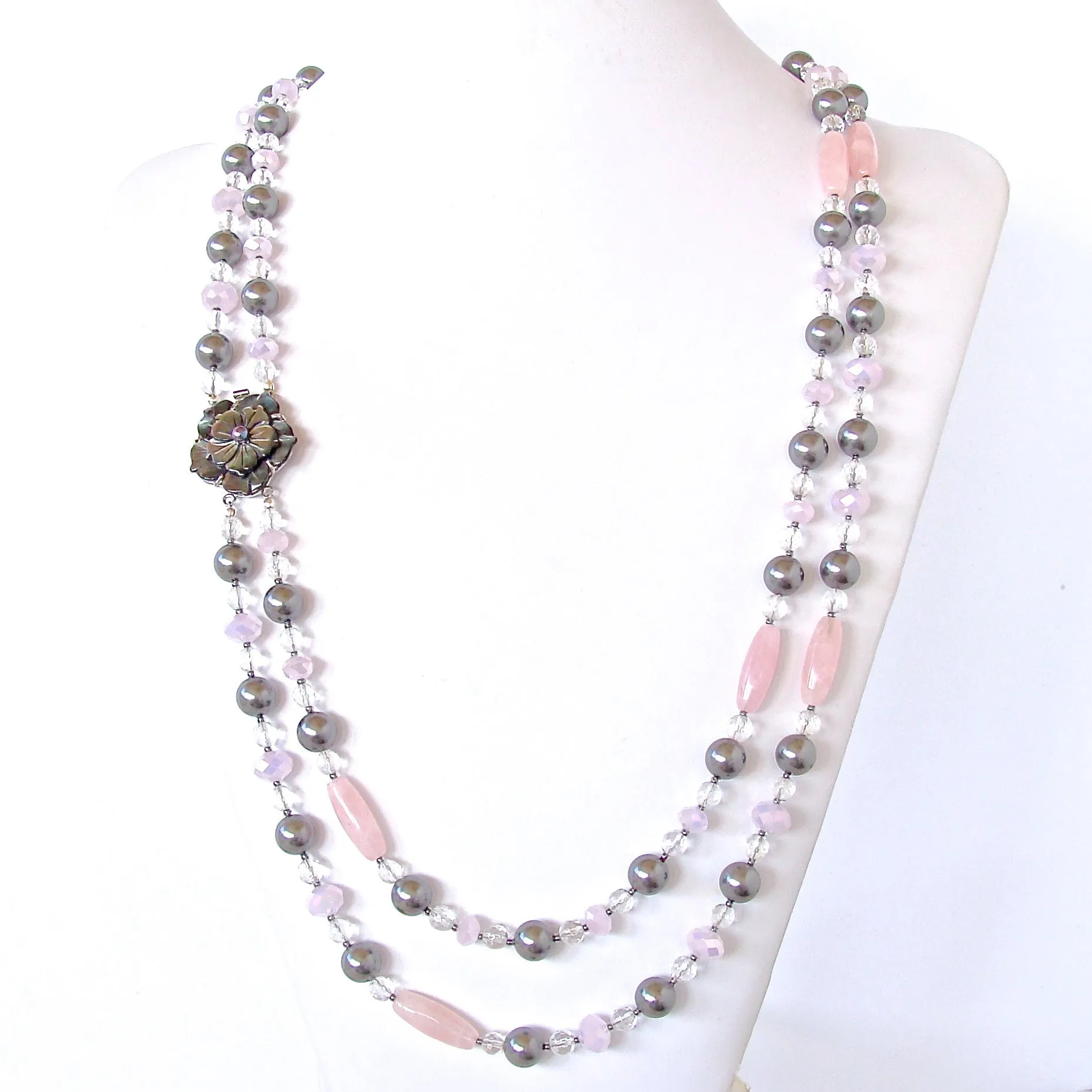 Celine: Double Strand Pink and Silver Necklace