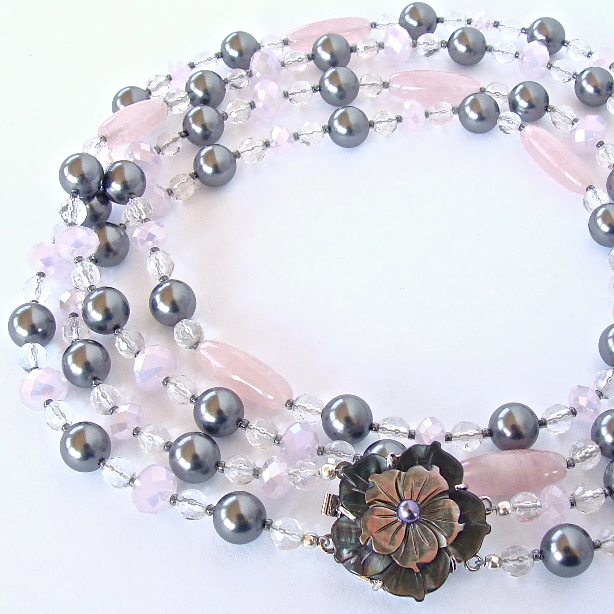 Celine: Double Strand Pink and Silver Necklace