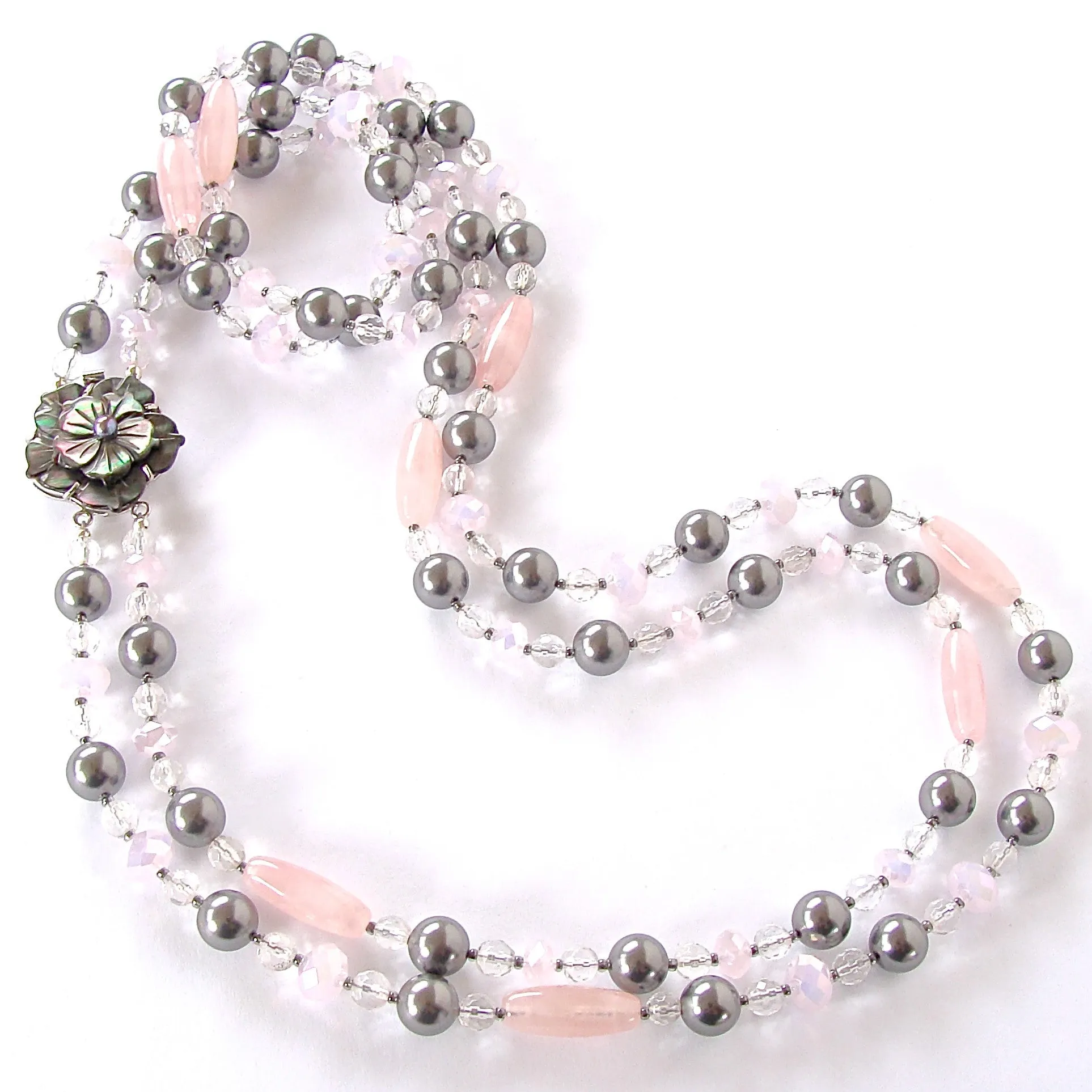 Celine: Double Strand Pink and Silver Necklace