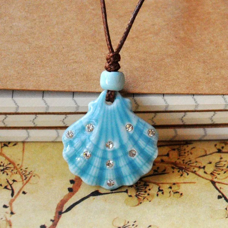 Ceramic Jewelry Shell Pendant Necklace Women's Jewelry Antique Pendant Cord Adjustable