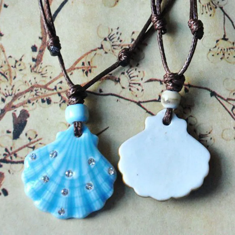 Ceramic Jewelry Shell Pendant Necklace Women's Jewelry Antique Pendant Cord Adjustable