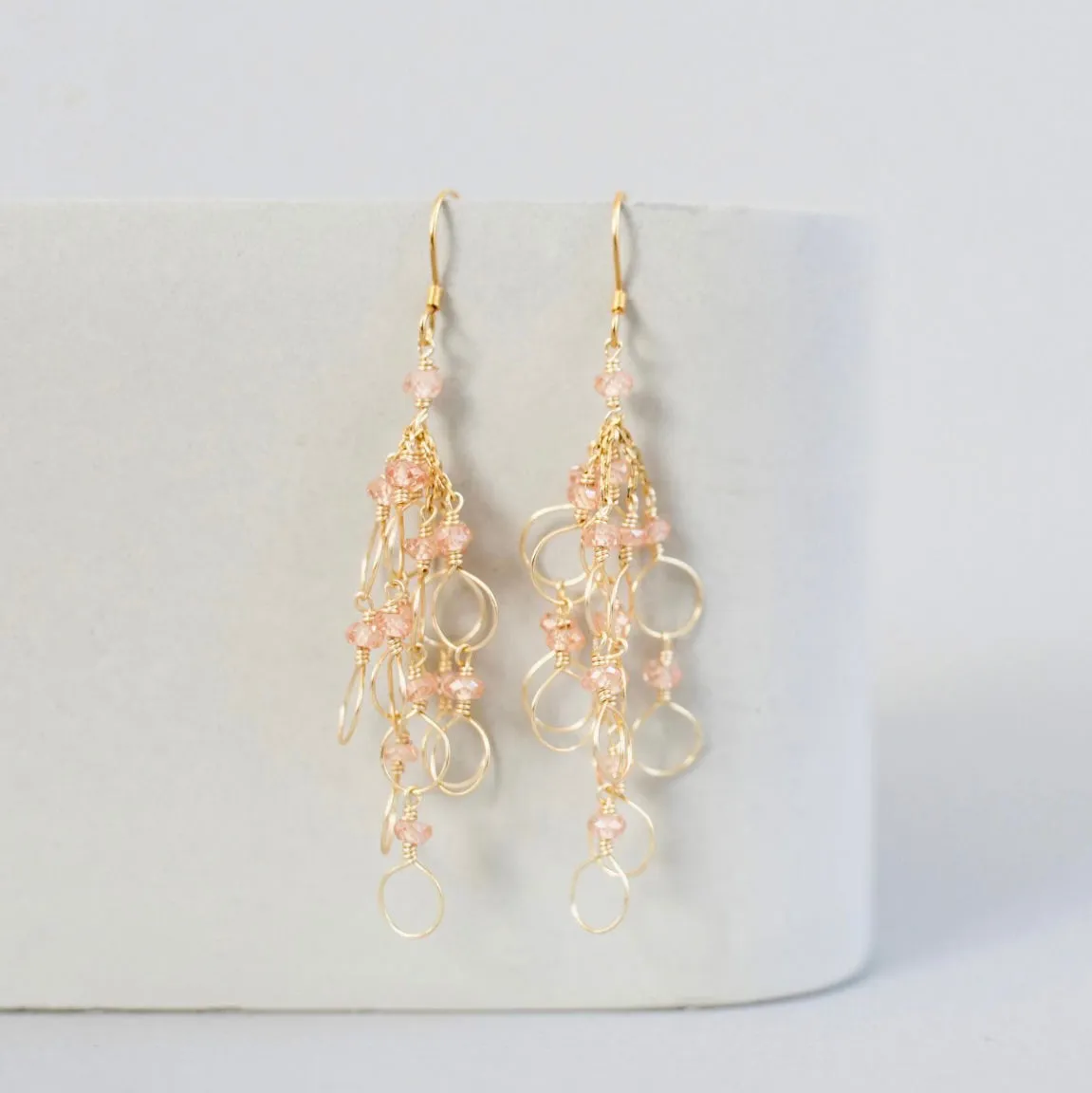 Champagne Quartz Gold Chain Loop Earrings