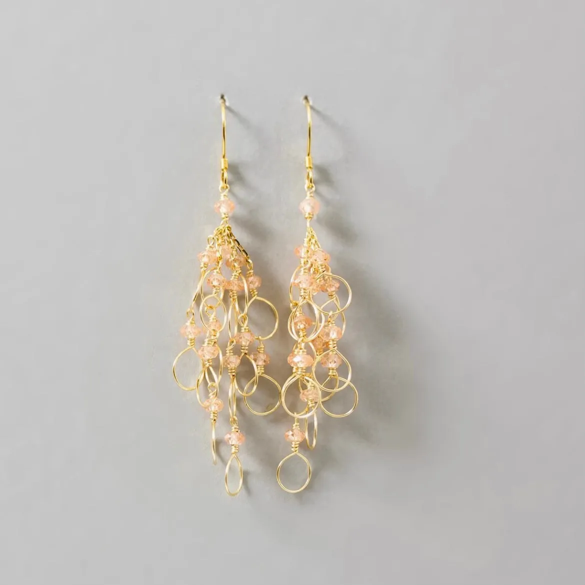 Champagne Quartz Gold Chain Loop Earrings