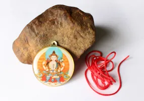 Chenrezig and Mantra Printed Buddhist Pendant