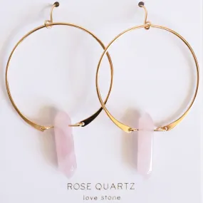 Circle Hoop Earrings With Double Pointed Rose Quartz