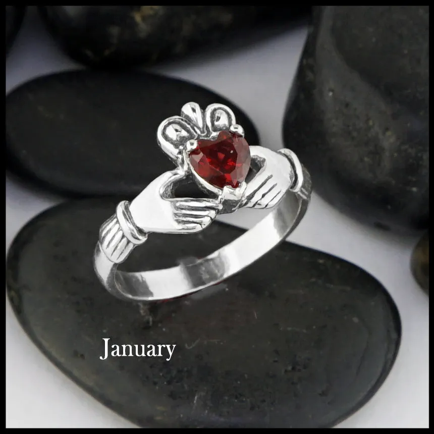 Claddagh Birthstone Ring in Silver