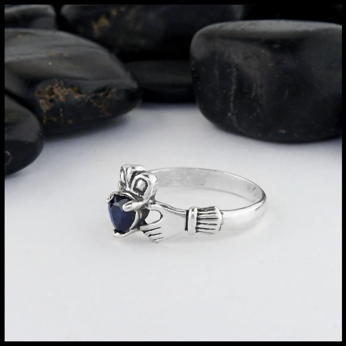 Claddagh Birthstone Ring in Silver