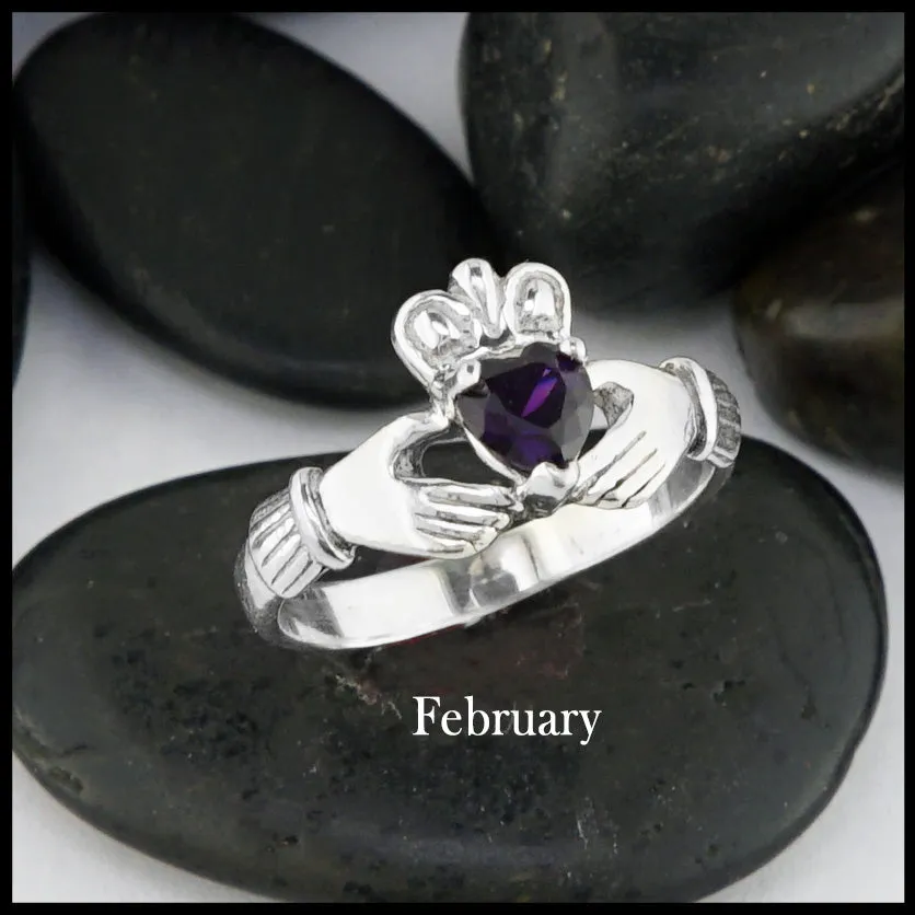 Claddagh Birthstone Ring in Silver