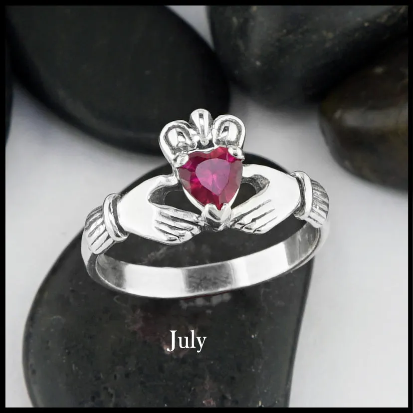 Claddagh Birthstone Ring in Silver