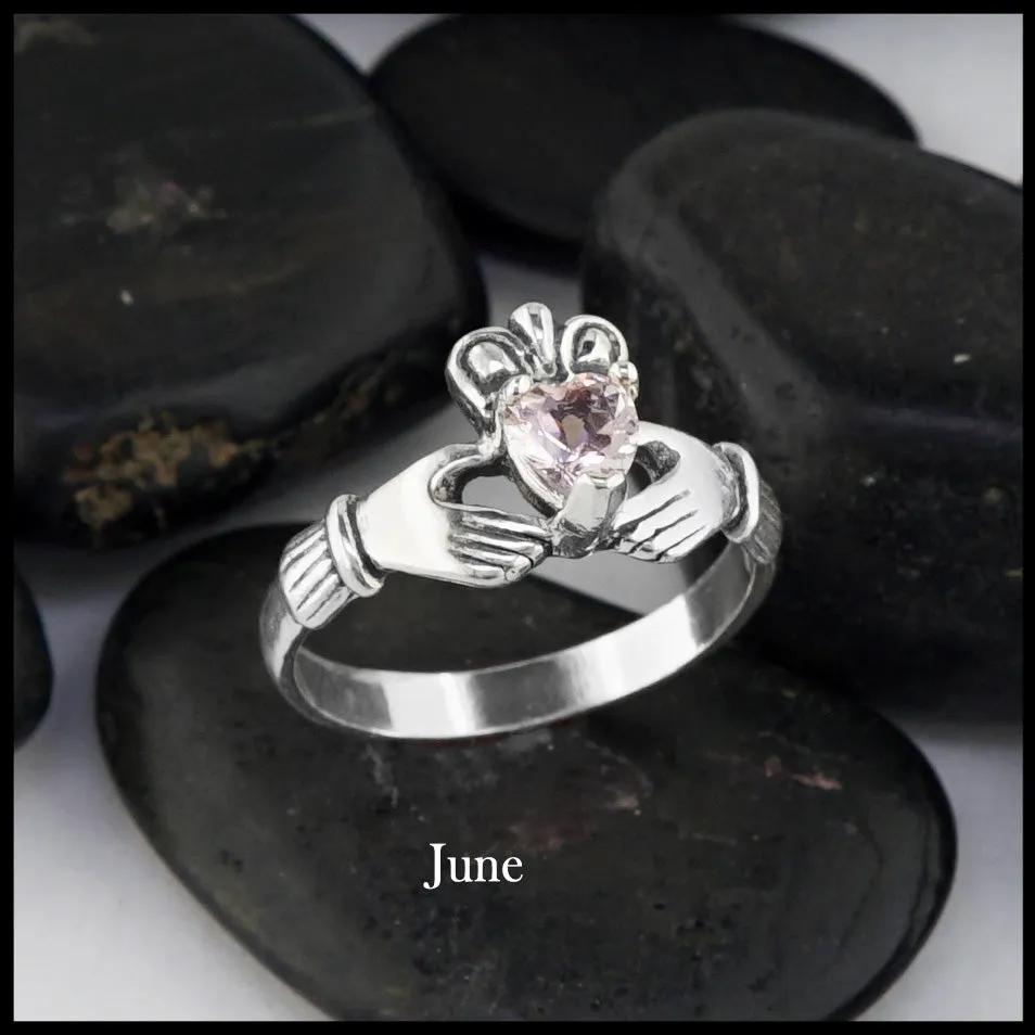 Claddagh Birthstone Ring in Silver