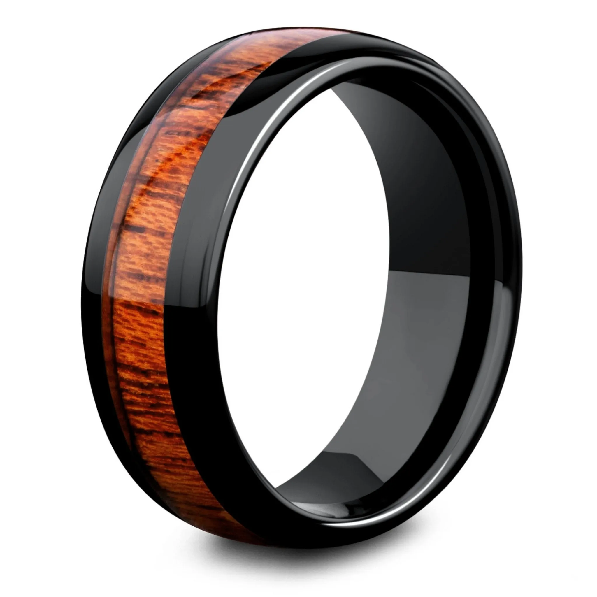 Classic Black - Polished Zirconium Wooden Ring (8mm Width)