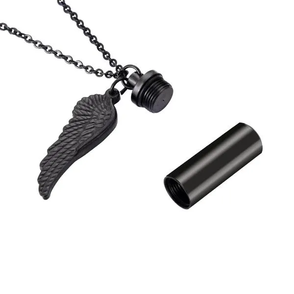 Classy Men Black Angel Wing Urn Pendant Necklace