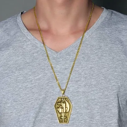 Classy Men Gold Egyptian Anubis Ankh Pendant Necklace