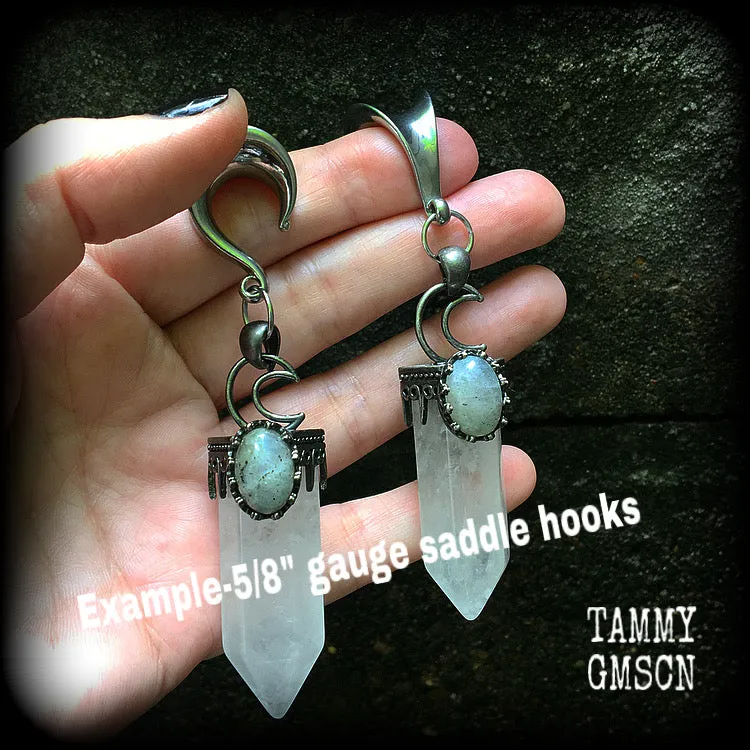 Clear quartz and labradorite ear weights-Gemstone ear hangers