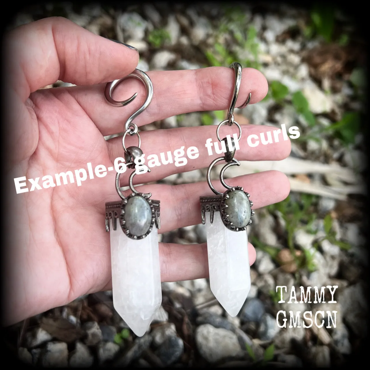 Clear quartz and labradorite ear weights-Gemstone ear hangers