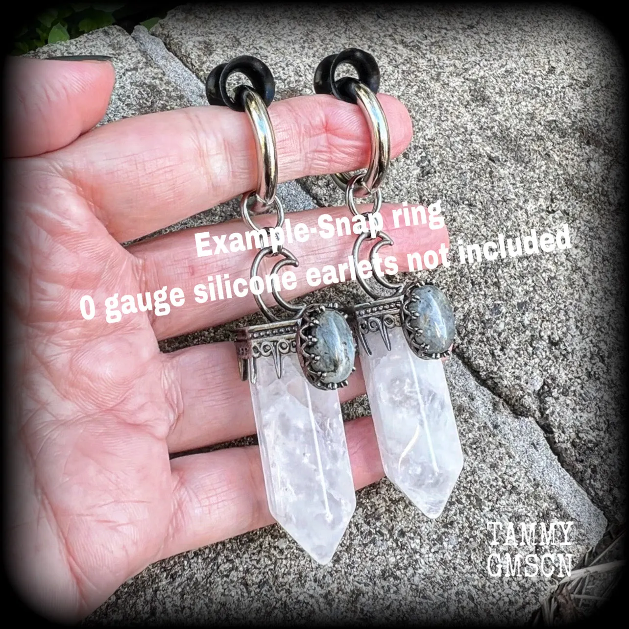 Clear quartz and labradorite ear weights-Gemstone ear hangers