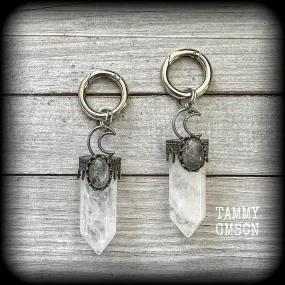 Clear quartz and labradorite ear weights-Gemstone ear hangers