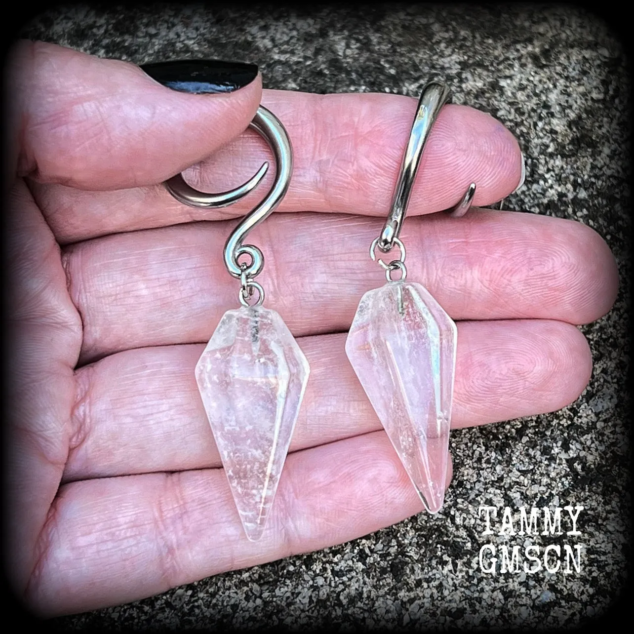 Clear quartz faceted gauged earrings