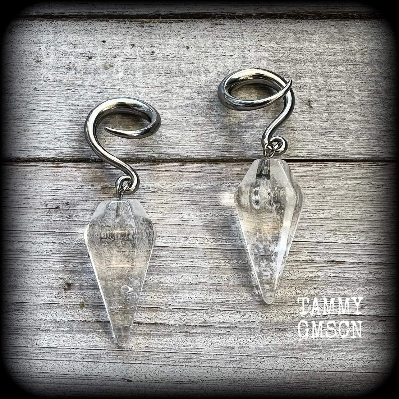 Clear quartz faceted gauged earrings