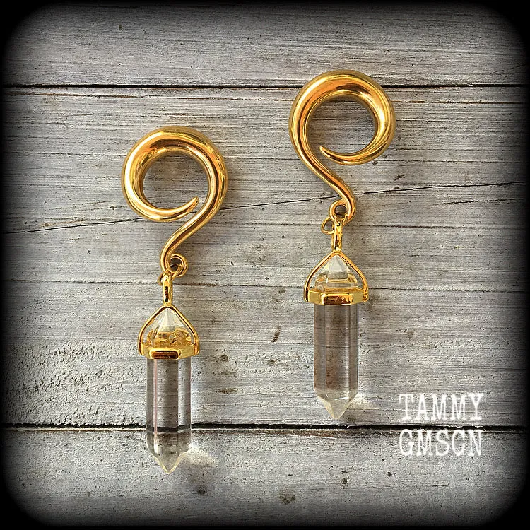 Clear quartz gauged earrings