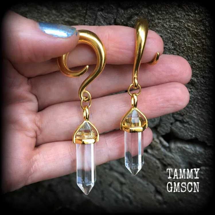 Clear quartz gauged earrings