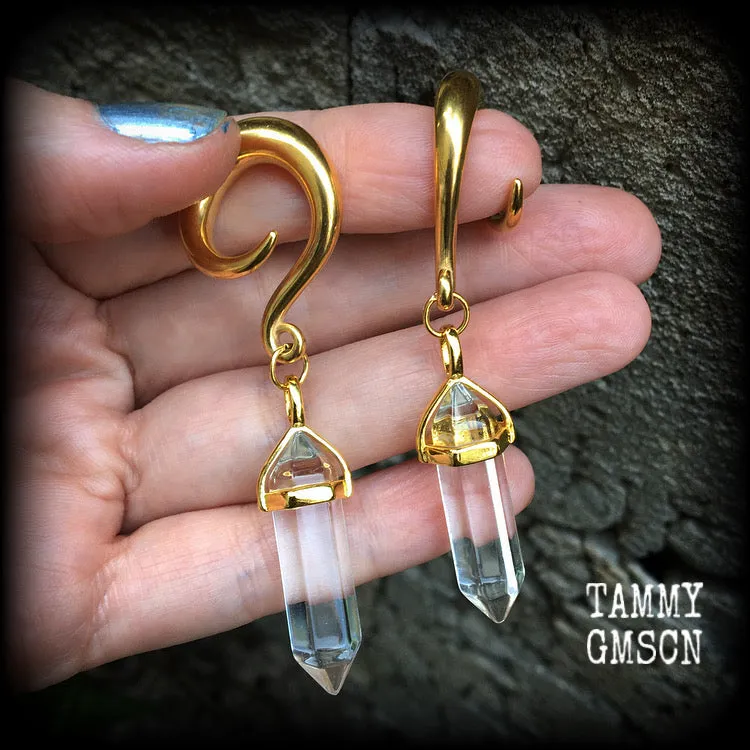 Clear quartz gauged earrings