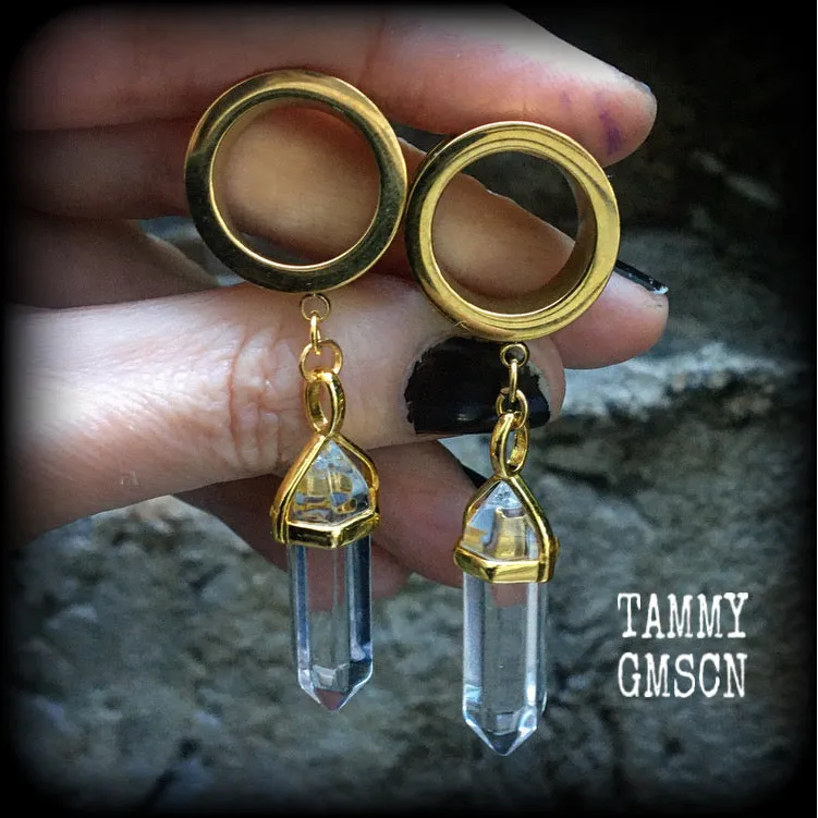 Clear quartz tunnel earrings