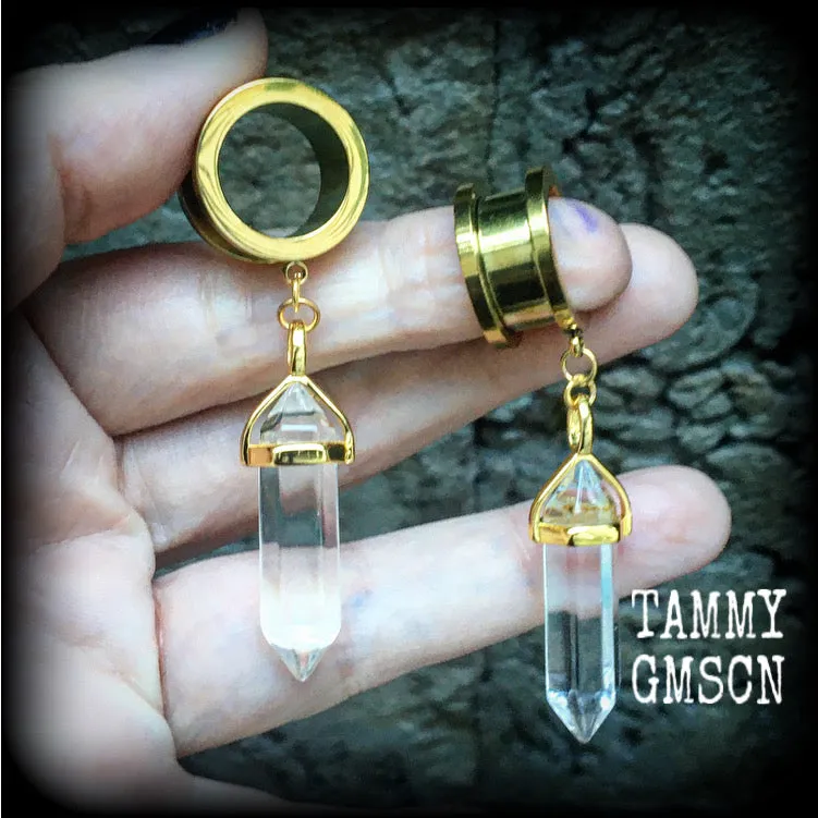 Clear quartz tunnel earrings